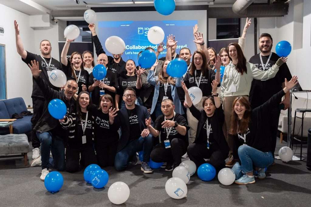 Hackathon participants celebrating at Work&Share, Sofia